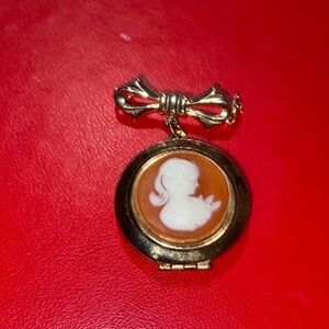 Gold Cameo Brooch with Bow Accent